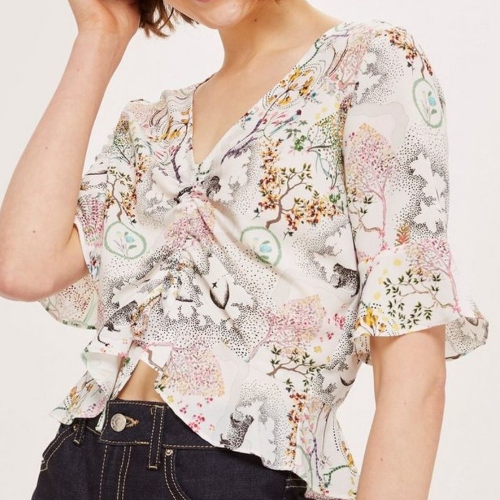 Topshop Leopard print ruched blouse, Size 10